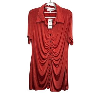 NWT - And Now This Women's Plus Size Pink Button Down Ruched Stretch - sz 2X